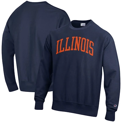 Men's Champion Navy Illinois Fighting Illini Relaxed Fit Arch Reverse Weave Pullover Sweatshirt