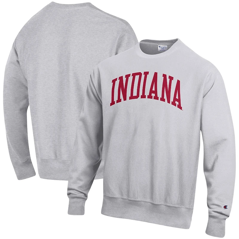 Men's Champion Heather Gray Indiana Hoosiers Relaxed Fit Arch Reverse Weave Pullover Sweatshirt