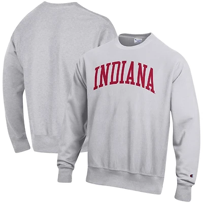Men's Champion Heather Gray Indiana Hoosiers Relaxed Fit Arch Reverse Weave Pullover Sweatshirt