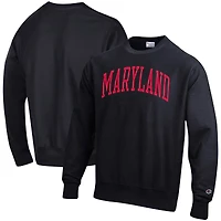 Men's Champion Black Maryland Terrapins Relaxed Fit Arch Reverse Weave Pullover Sweatshirt