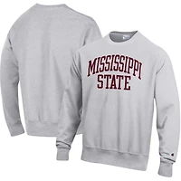 Men's Champion Heather Gray Mississippi State Bulldogs Relaxed Fit Arch Reverse Weave Pullover Sweatshirt