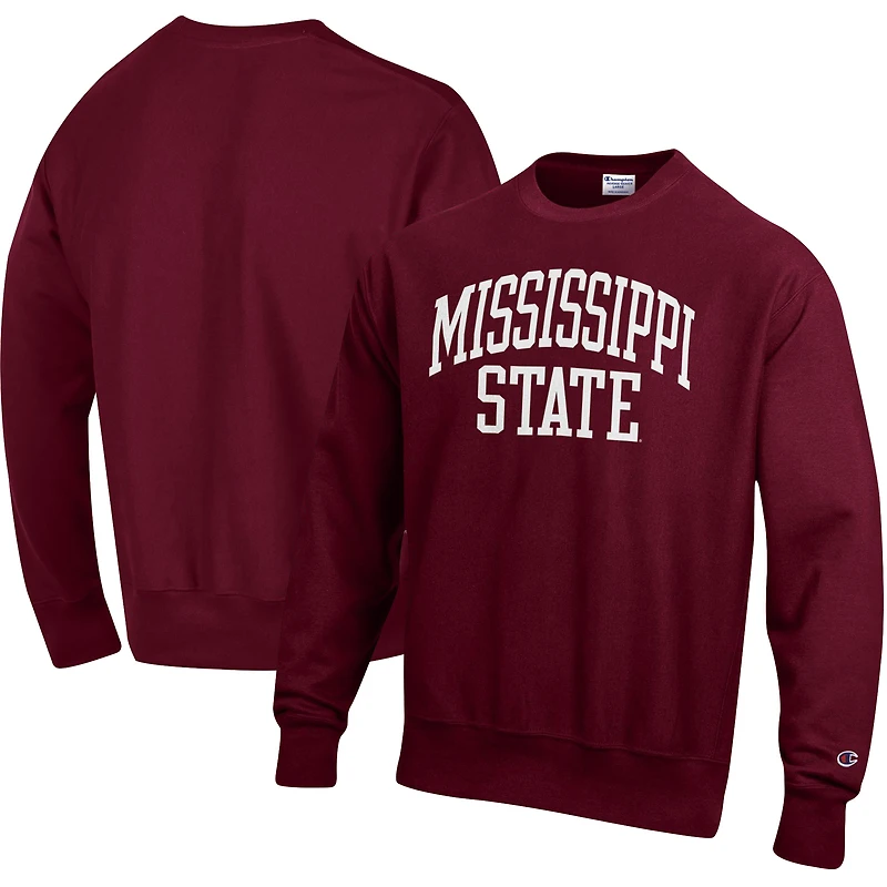 Men's Champion Maroon Mississippi State Bulldogs Relaxed Fit Arch Reverse Weave Pullover Sweatshirt