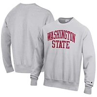 Men's Champion Heather Gray Washington State Cougars Relaxed Fit Arch Reverse Weave Pullover Sweatshirt