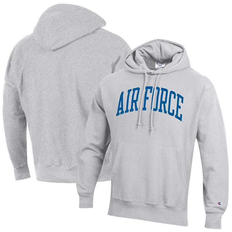 Men's Champion Heather Gray Air Force Falcons Team Arch Reverse Weave Relaxed Fit Pullover Hoodie