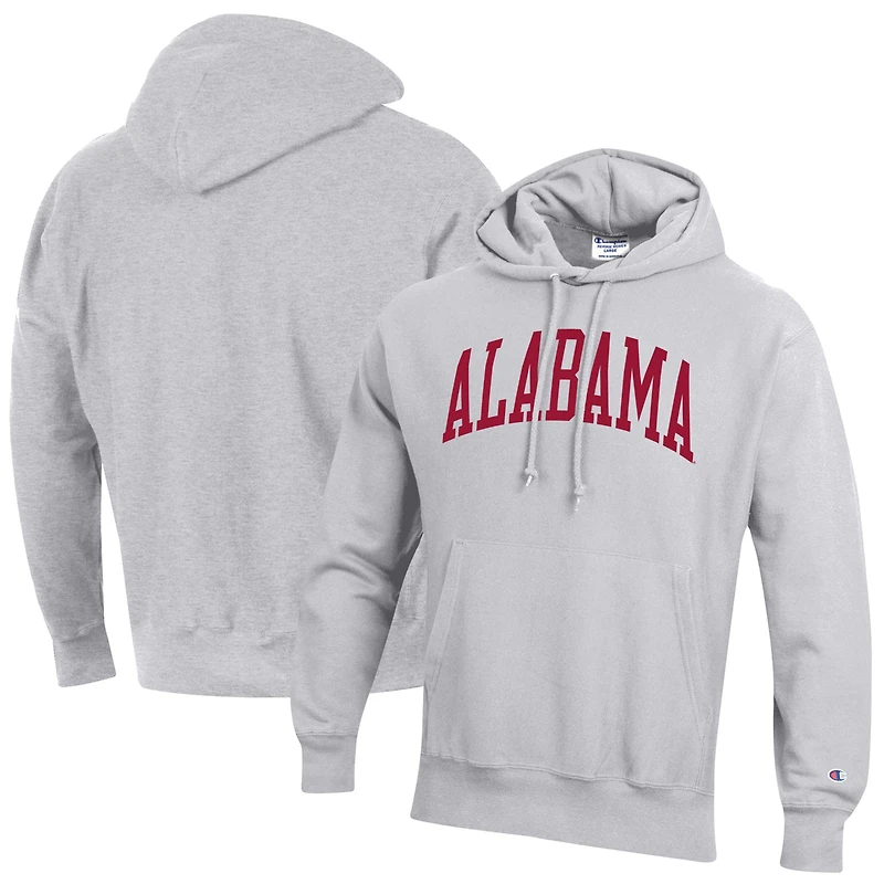 Men's Champion Heather Gray Alabama Crimson Tide Team Arch Reverse Weave Relaxed Fit Pullover Hoodie