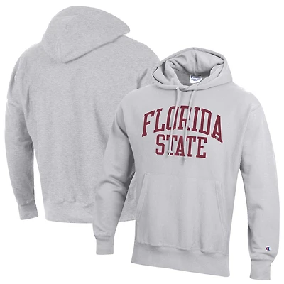 Men's Champion Heather Gray Florida State Seminoles Team Arch Reverse Weave Relaxed Fit Pullover Hoodie