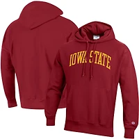 Men's Champion Cardinal Iowa State Cyclones Team Arch Reverse Weave Relaxed Fit Pullover Hoodie