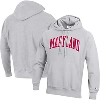 Men's Champion Heather Gray Maryland Terrapins Team Arch Reverse Weave Relaxed Fit Pullover Hoodie