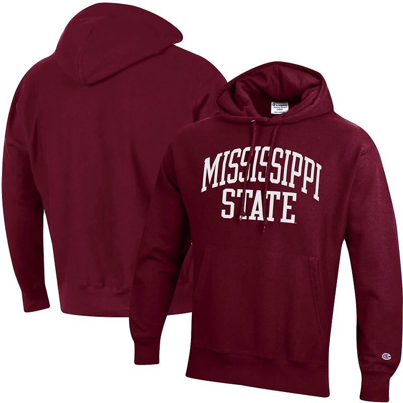 Men's Champion Maroon Mississippi State Bulldogs Team Arch Reverse Weave Relaxed Fit Pullover Hoodie
