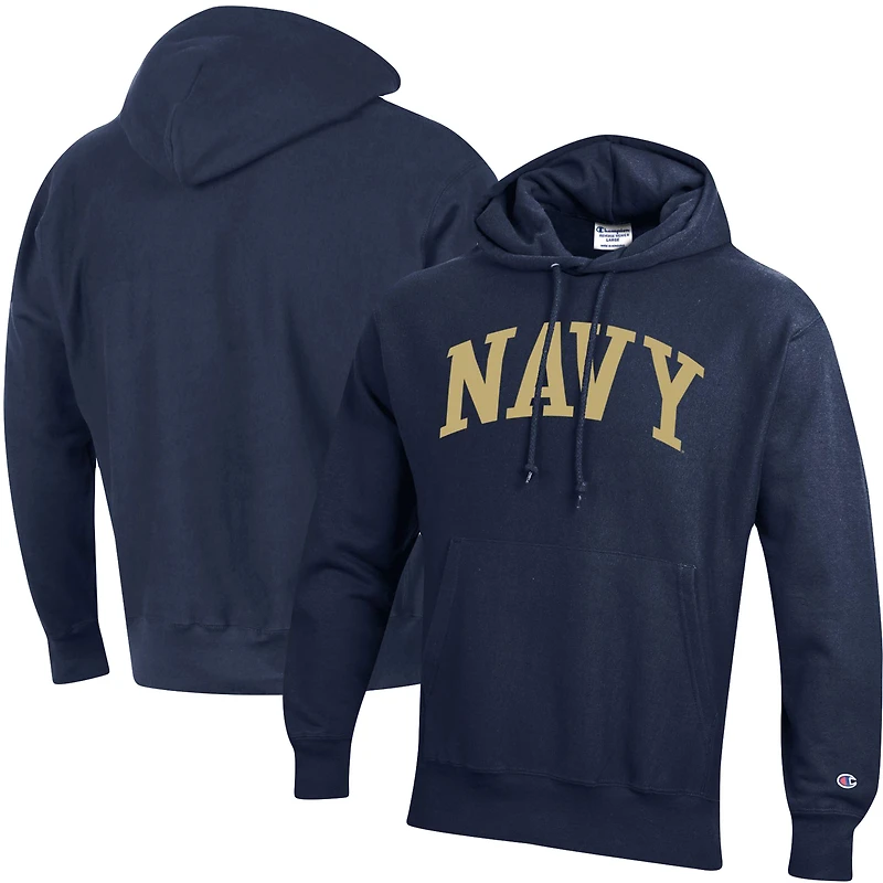 Men's Champion Navy Navy Midshipmen Team Arch Reverse Weave Relaxed Fit Pullover Hoodie