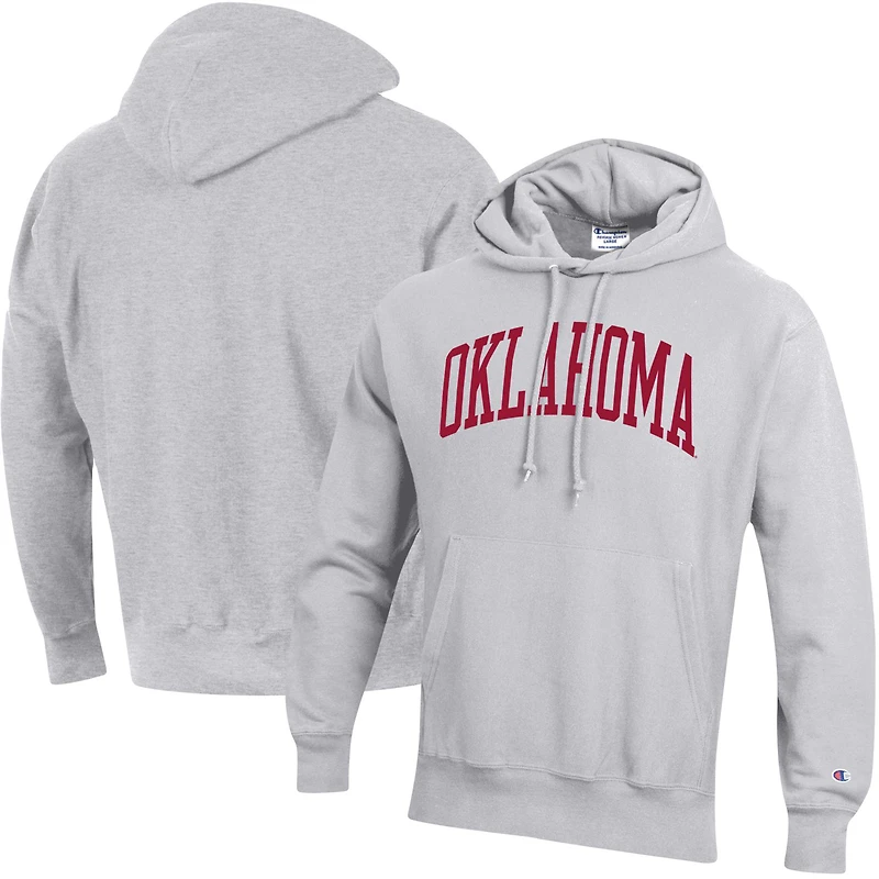 Men's Champion Heather Gray Oklahoma Sooners Team Arch Reverse Weave Relaxed Fit Pullover Hoodie