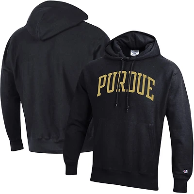 Men's Champion Black Purdue Boilermakers Team Arch Reverse Weave Relaxed Fit Pullover Hoodie