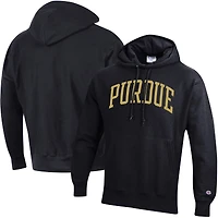 Men's Champion Black Purdue Boilermakers Team Arch Reverse Weave Relaxed Fit Pullover Hoodie