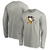 Men's Heather Gray Pittsburgh Penguins Primary Logo Long Sleeve T-Shirt