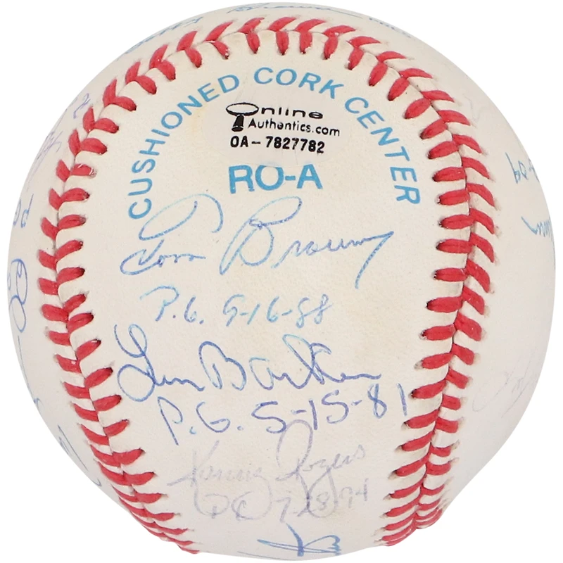 MLB Perfect Game Pitchers Autographed Toned Baseball with 12 Signatures and Multiple Inscriptions