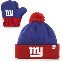 Toddler '47 Royal/Red New York Giants Bam Bam Cuffed Knit Hat with Pom and Mittens Set