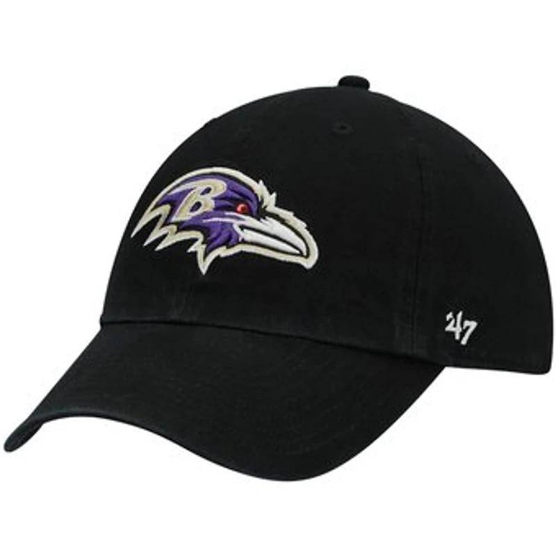 Youth '47 Black Baltimore Ravens Logo Clean Up Adjustable Hat