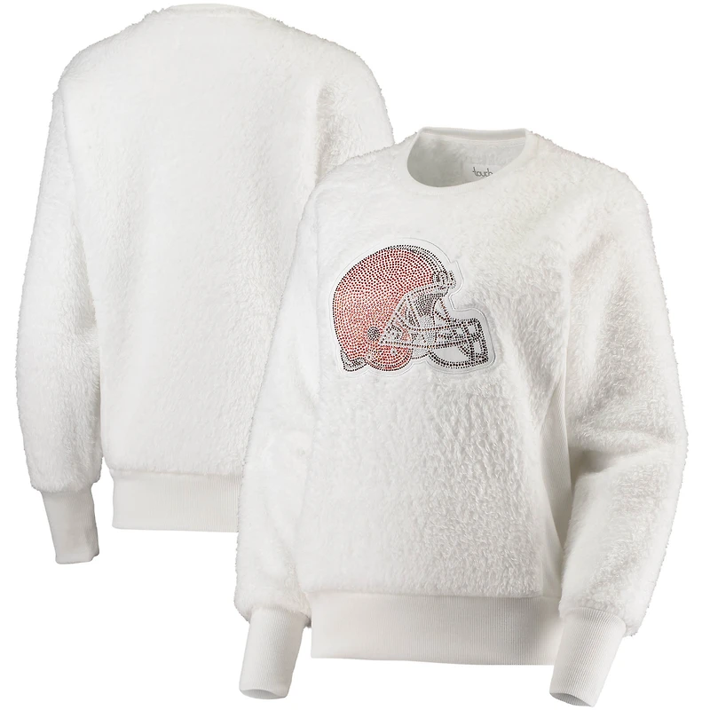 Women's Touch White Cleveland Browns Milestone Tracker Pullover Sweatshirt