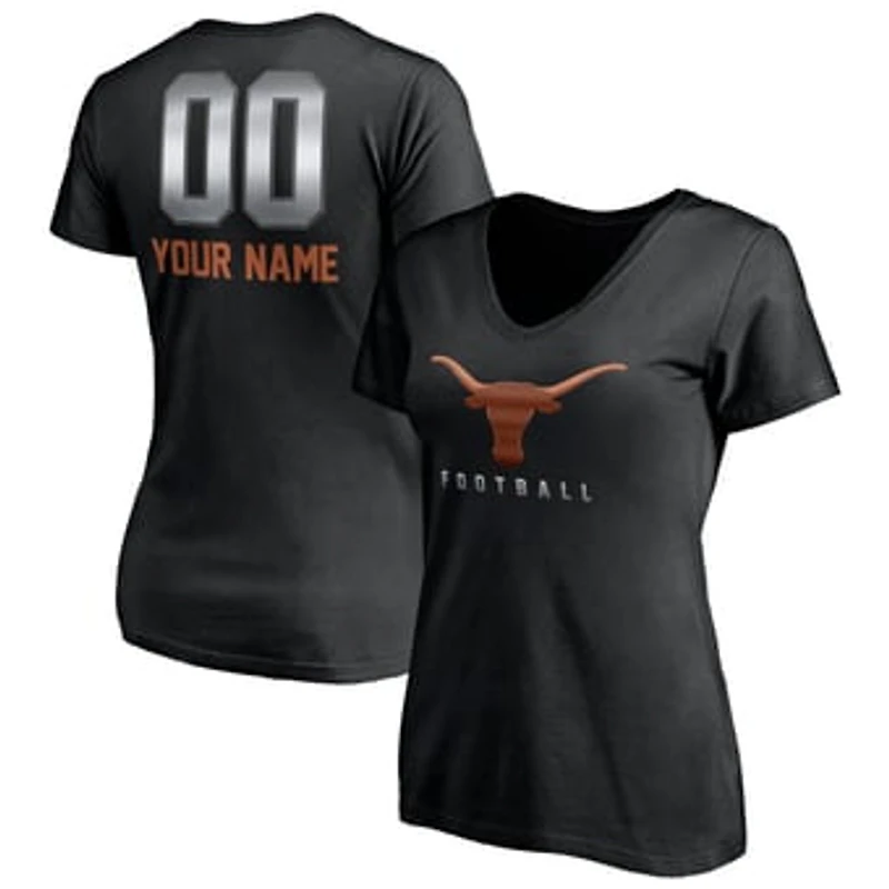 Women's Black Texas Longhorns Personalized Any Name & Number Midnight Mascot V-Neck T-Shirt