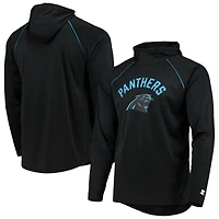 Men's Starter Black Carolina Panthers Raglan Long Sleeve Hoodie T-Shirt