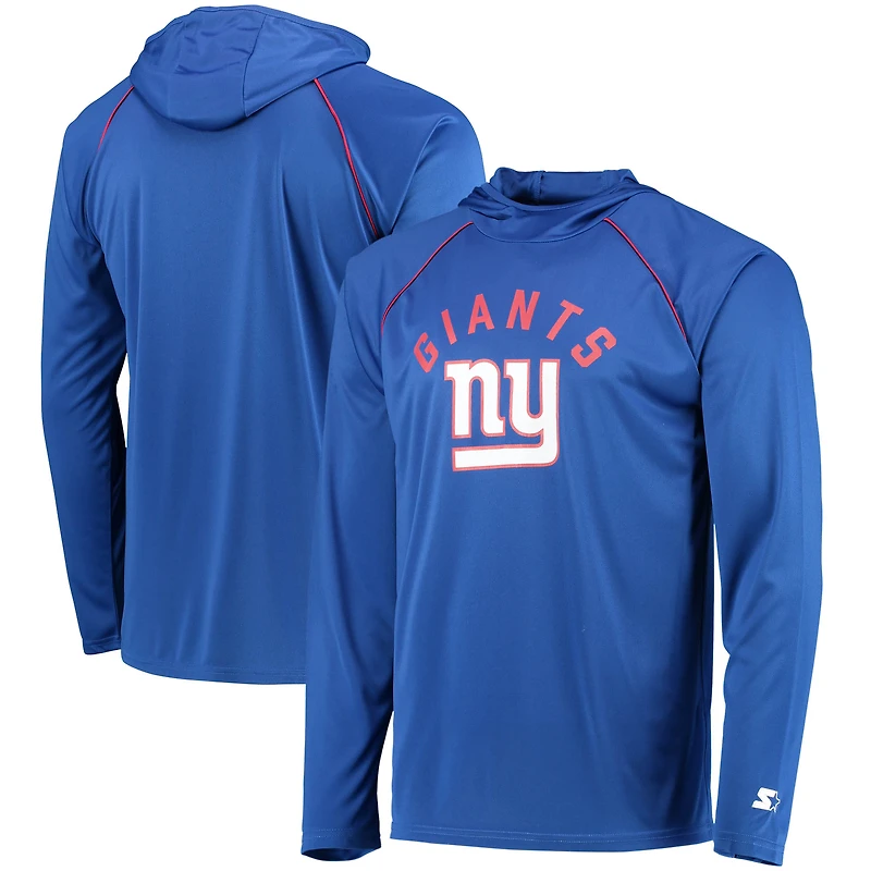 Men's Starter Royal New York Giants Raglan Long Sleeve Hoodie T-Shirt