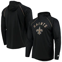 Men's Starter Black New Orleans Saints Raglan Long Sleeve Hoodie T-Shirt