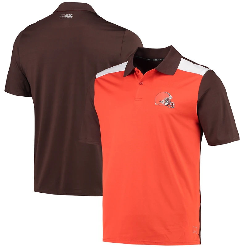 Men's MSX by Michael Strahan Orange/Brown Cleveland Browns Challenge Color Block Performance Polo