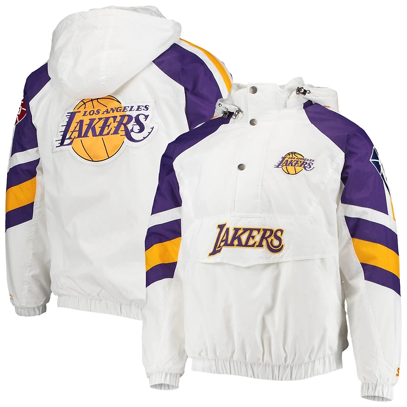 Men's Starter White/Purple Los Angeles Lakers The Pro III Quarter-Zip Hoodie Jacket