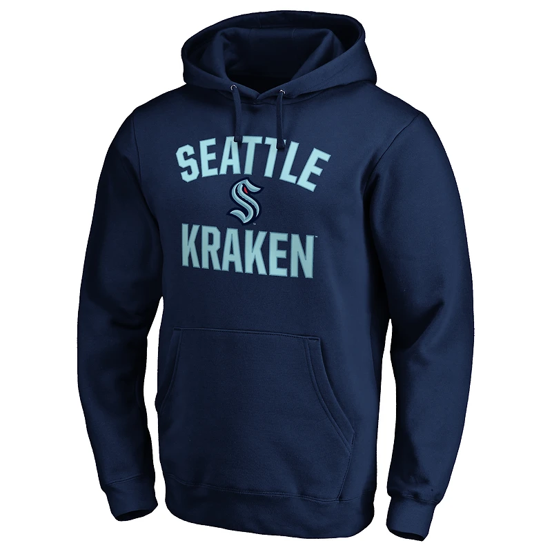 Men's Navy Seattle Kraken Victory Arch Team Fitted Pullover Hoodie