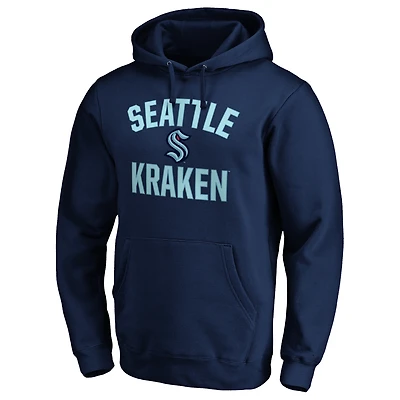 Men's Navy Seattle Kraken Victory Arch Team Fitted Pullover Hoodie