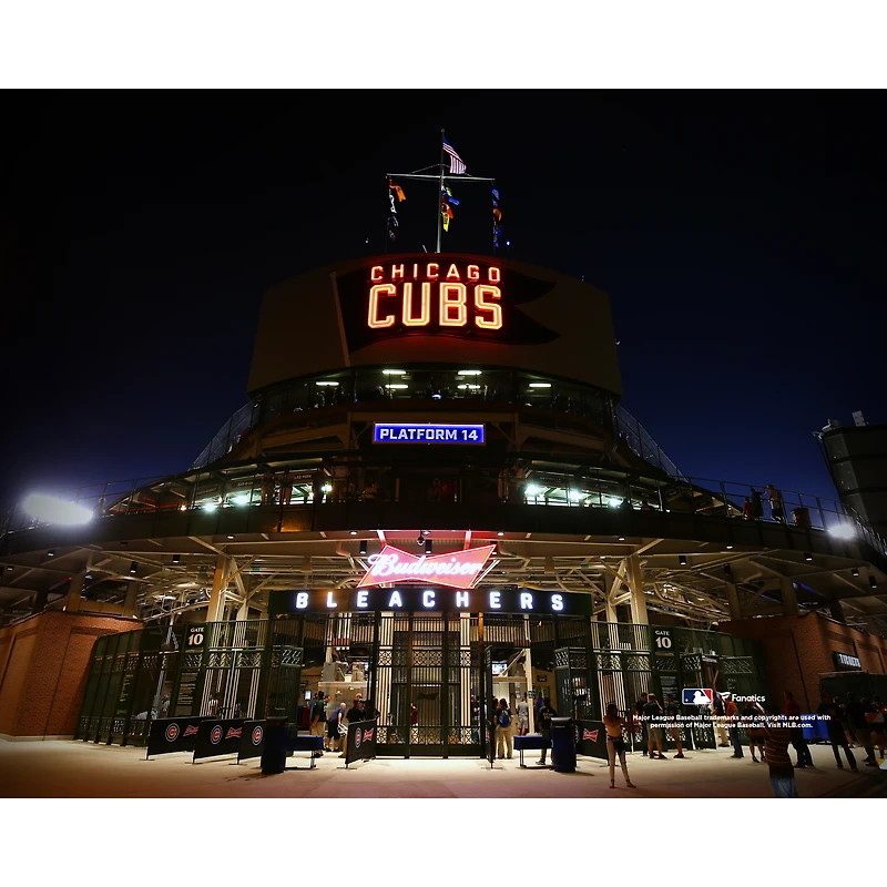 Chicago Cubs Unsigned Wrigley Field Night Outside the Stadium Photograph