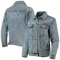 Women's The Wild Collective Chicago Cubs Team Patch Denim Button-Up Jacket