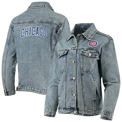 Women's The Wild Collective Chicago Cubs Team Patch Denim Button-Up Jacket