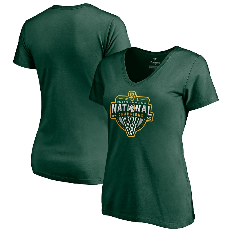 Women's Fanatics Green Baylor Bears 2021 NCAA Men's Basketball National Champions Triple Threat V-Neck T-Shirt