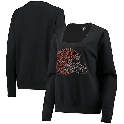 Women's Cuce Black Cleveland Browns Winners Square Neck Pullover Sweatshirt