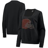 Women's Cuce Black Cleveland Browns Winners Square Neck Pullover Sweatshirt