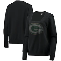 Women's Cuce Black Green Bay Packers Winners Square Neck Pullover Sweatshirt