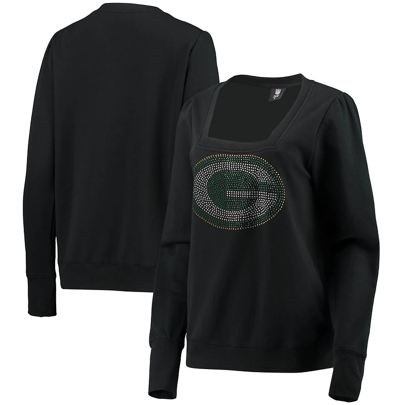 Women's Cuce Black Green Bay Packers Winners Square Neck Pullover Sweatshirt