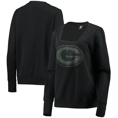 Women's Cuce Black Green Bay Packers Winners Square Neck Pullover Sweatshirt