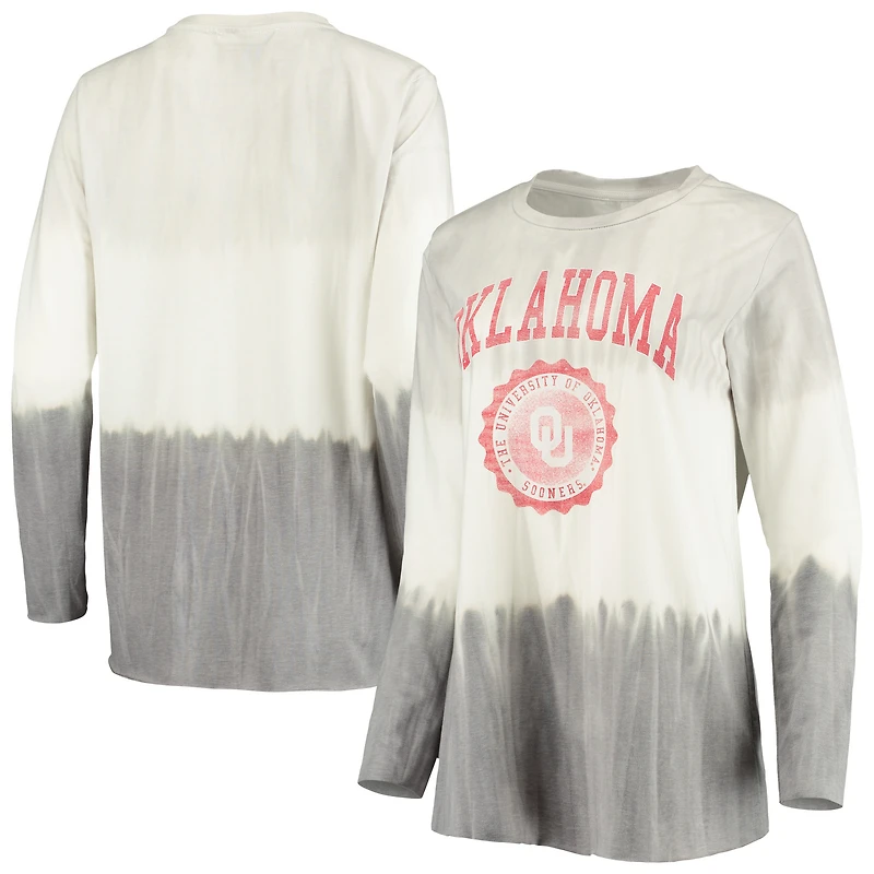Women's Gameday Couture White/Gray Oklahoma Sooners High Line Tiered Dip-Dye Long Sleeve Tri-Blend T-Shirt