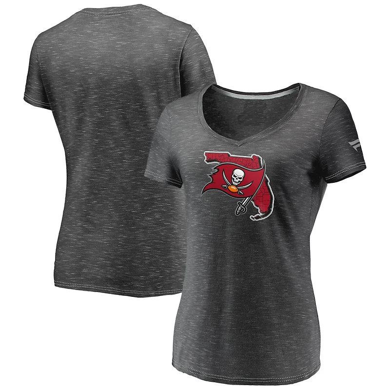 Women's Fanatics Charcoal Tampa Bay Buccaneers League Leader Space Dye V-Neck T-Shirt