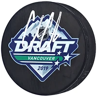 Cole Caufield Montreal Canadiens Autographed 2019 NHL Draft Logo Hockey Puck