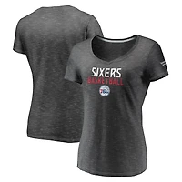 Women's Fanatics Charcoal Philadelphia 76ers Double-Fade Space-Dye V-Neck T-Shirt