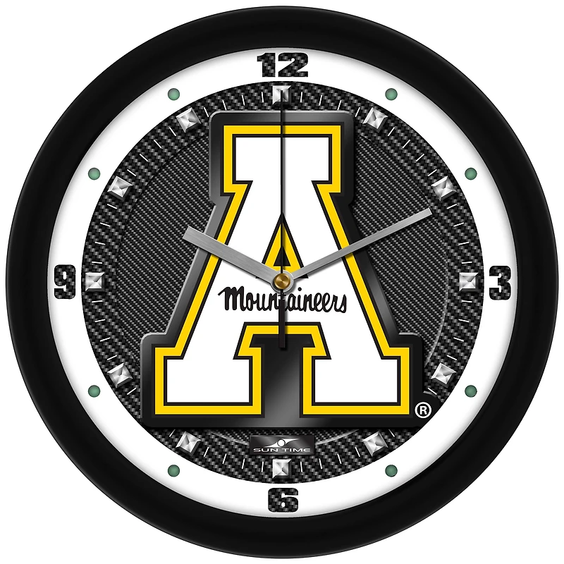 Appalachian State Mountaineers 11.5'' Suntime Premium Glass Face Carbon Fiber Wall Clock