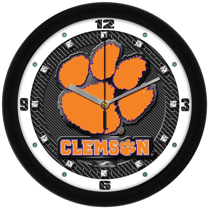 Clemson Tigers 11.5'' Suntime Premium Glass Face Carbon Fiber Wall Clock