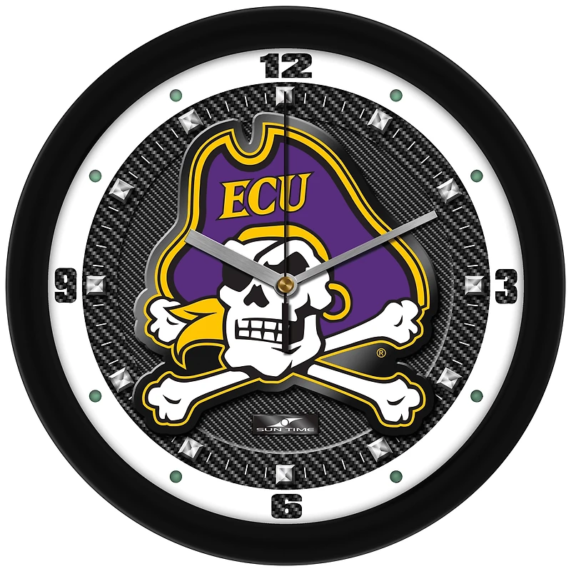ECU Pirates 11.5'' Suntime Premium Glass Face Carbon Fiber Wall Clock