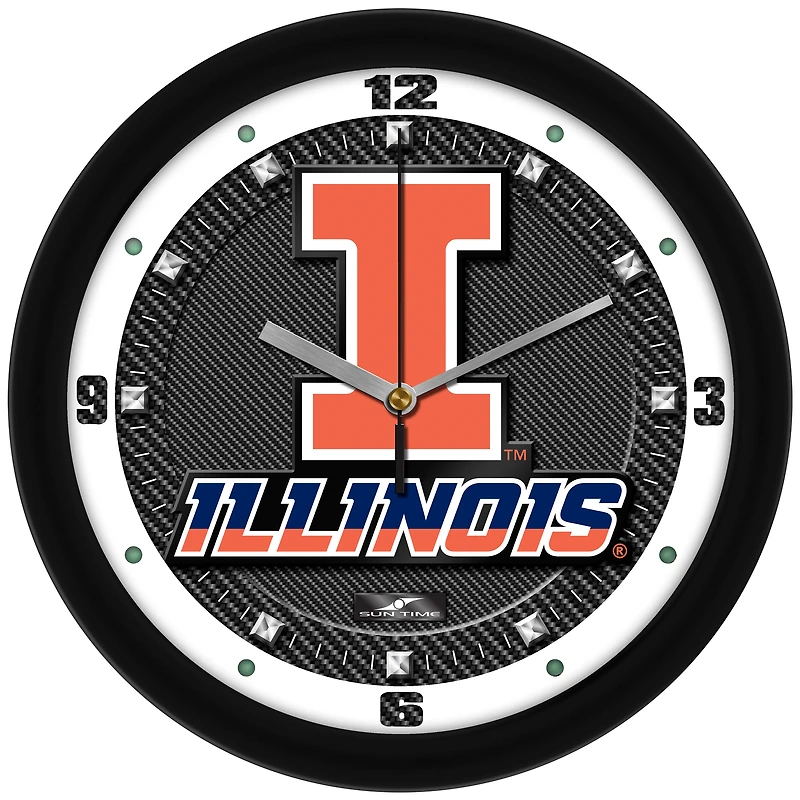Illinois Fighting Illini 11.5'' Suntime Premium Glass Face Carbon Fiber Wall Clock