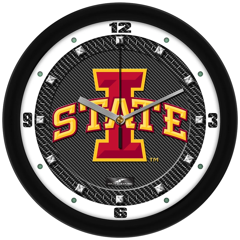 Iowa State Cyclones 11.5'' Suntime Premium Glass Face Carbon Fiber Wall Clock