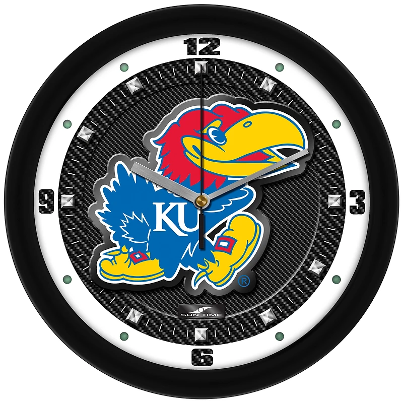 Kansas Jayhawks 11.5'' Suntime Premium Glass Face Carbon Fiber Wall Clock