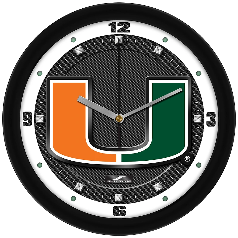 Miami Hurricanes 11.5'' Suntime Premium Glass Face Carbon Fiber Wall Clock